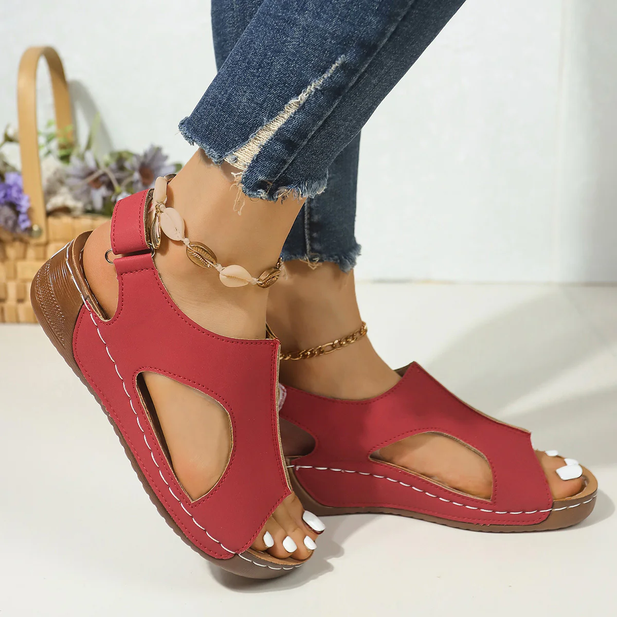 Damen Bequeme Fußbett-Sandalen mit offenen Zehen und verstellbarem Riemen R&B - Image 7