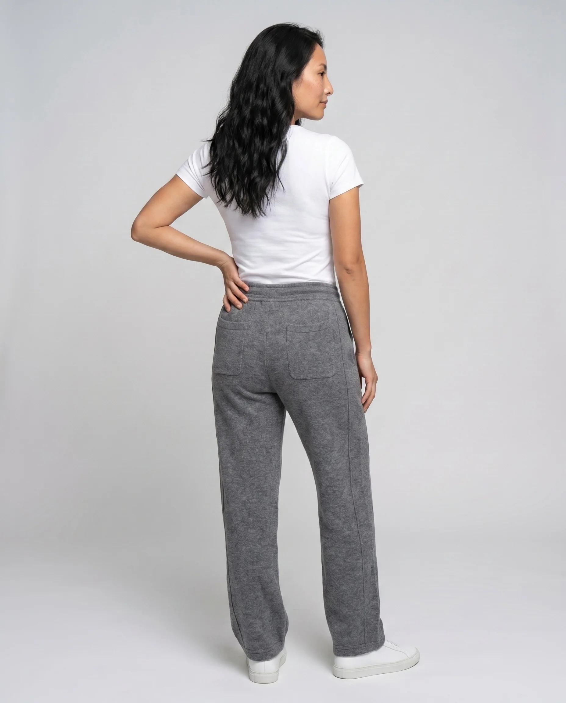 Damen Bequeme Grobstrickhose mit elastischem Bund und Knopfdetails R&B - Image 4