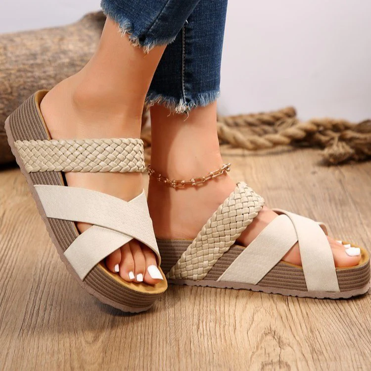 Damen bequeme Plateau-Sandalen mit geflochtenem Riemen-Design und ergonomischer Fußbettgestaltung R&B - Image 6