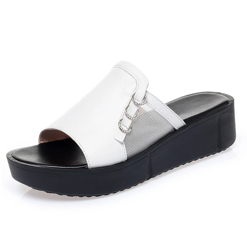 Damen Bequeme Plateau-Sandalen mit modischem Netzdesign und dekorativen Ketten R&B - Image 6