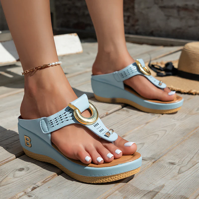 Damen Bequeme Riemchen-Sandalen mit ergonomischem Fußbett und dekorativem Ring R&B - Image 12