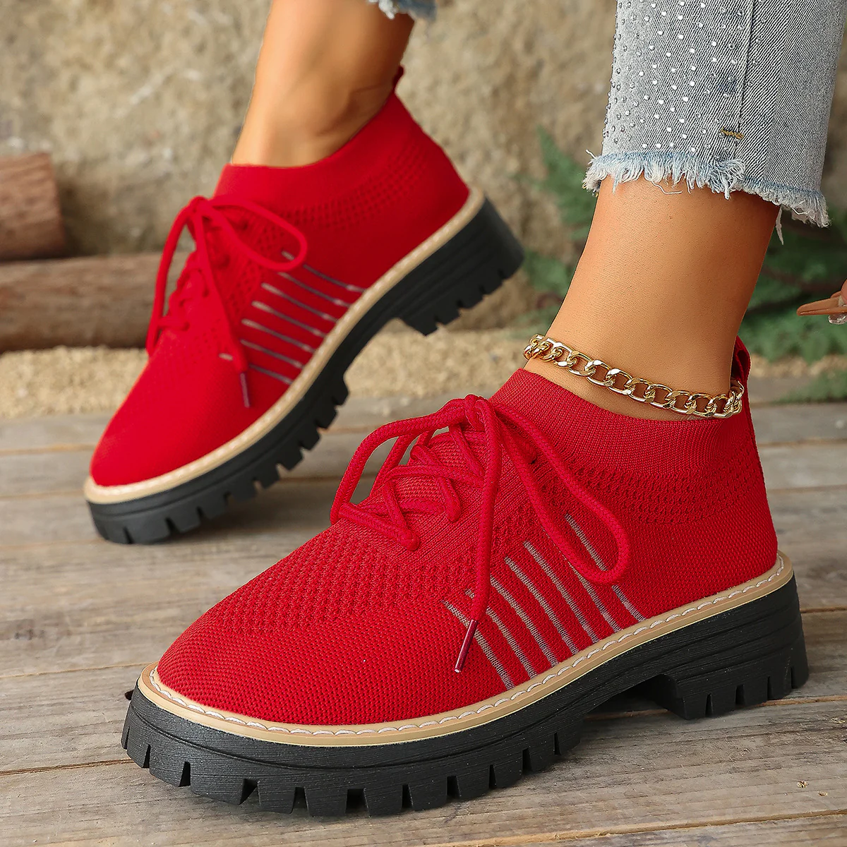 Damen Komfortable Schnür-Sneaker aus atmungsaktivem Netzmaterial mit modischem Profil R&B - Image 19