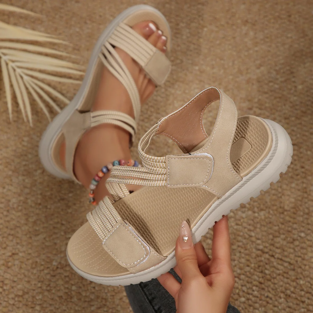 Damen Bequeme Sport-Sandalen mit elastischen Riemen und rutschfester Laufsohle R&B