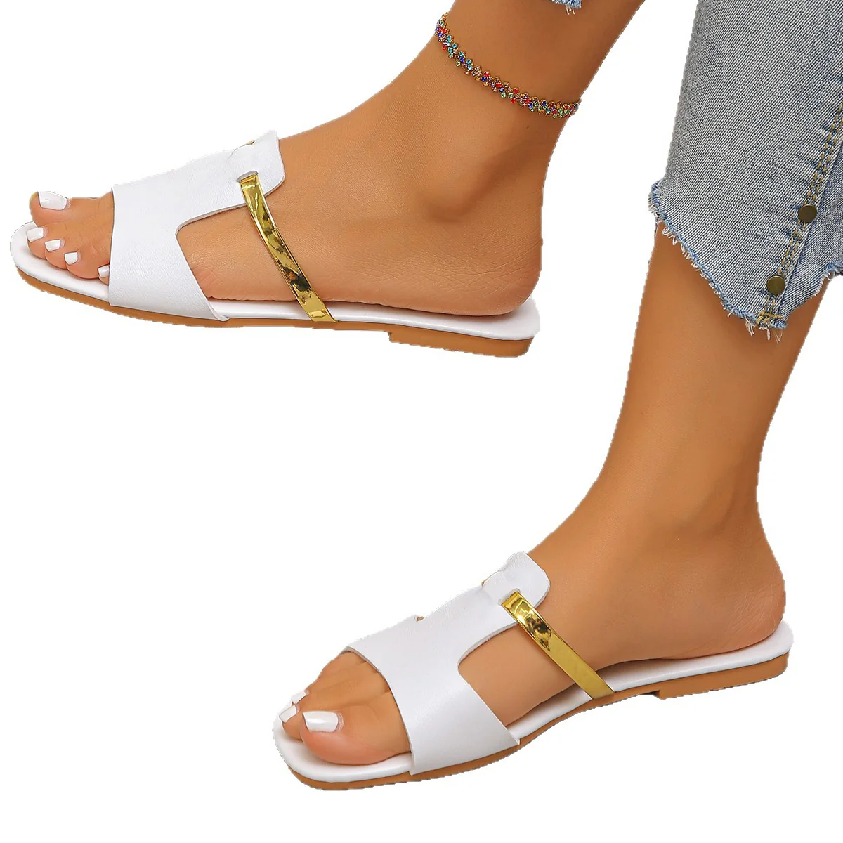 Damen Bequeme und elegante Badesandalen mit goldenen Akzenten R&B - Image 5