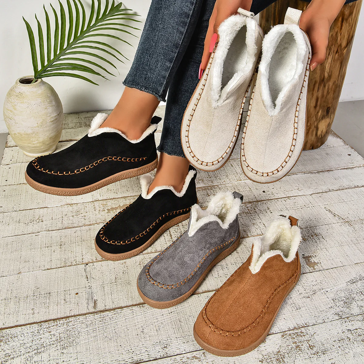 Damen bequeme und warme Freizeit-Slipper mit Innenfutter R&B