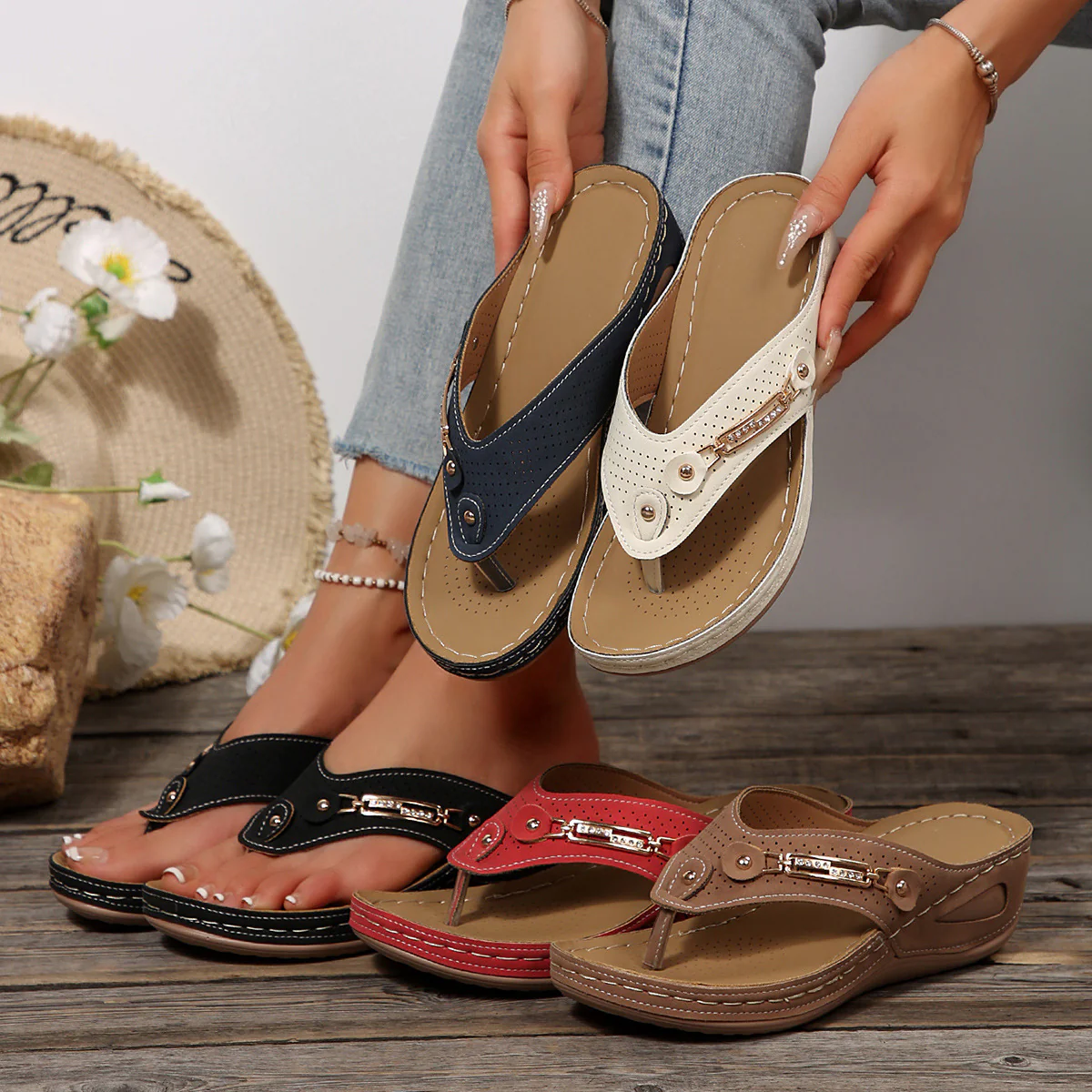 Damen Komfortable Wedge-Sandalen mit verstellbarem Riemen R&B - Image 2