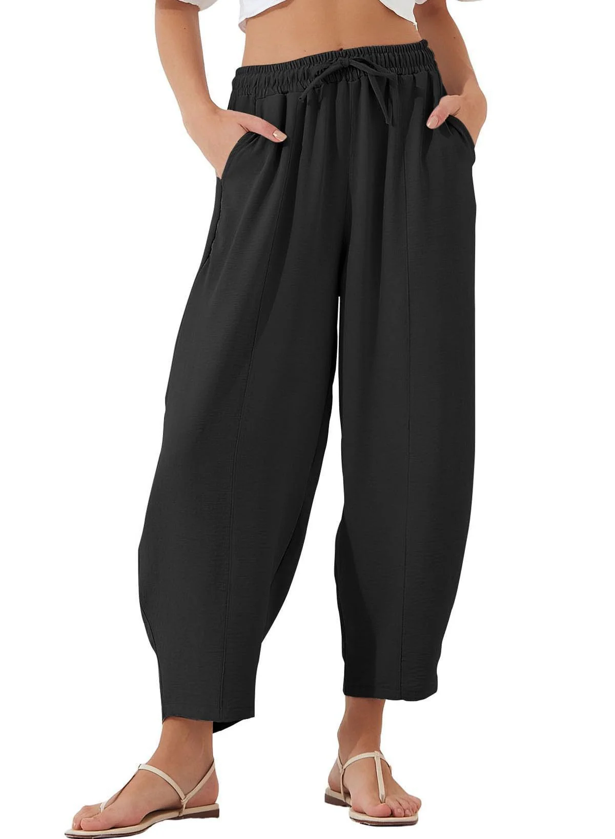 Damen Bequeme, weit geschnittene Sommerhose mit elastischem Bund und seitlichen Taschen R&B - Image 10