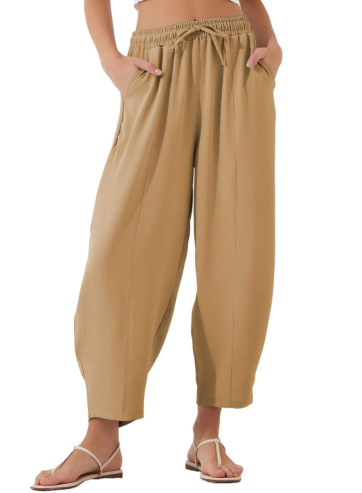 Damen Bequeme, weit geschnittene Sommerhose mit elastischem Bund und seitlichen Taschen R&B - Image 13