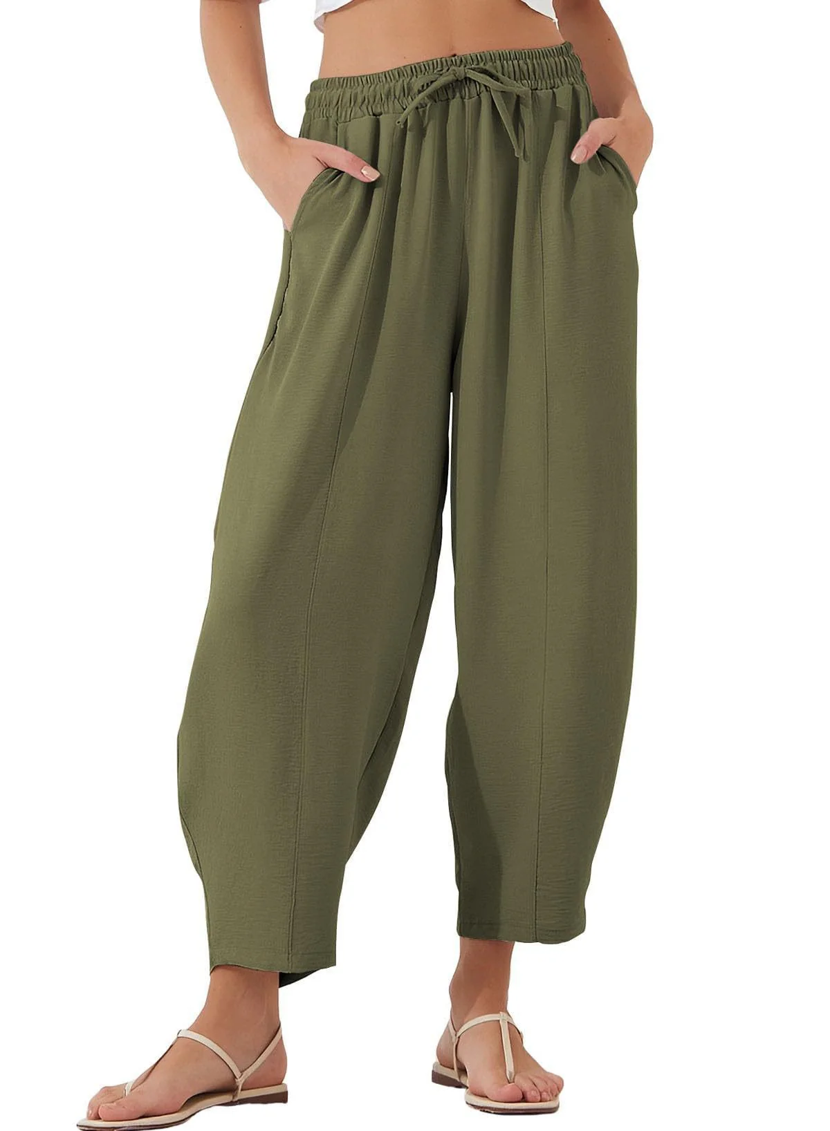 Damen Bequeme, weit geschnittene Sommerhose mit elastischem Bund und seitlichen Taschen R&B - Image 15