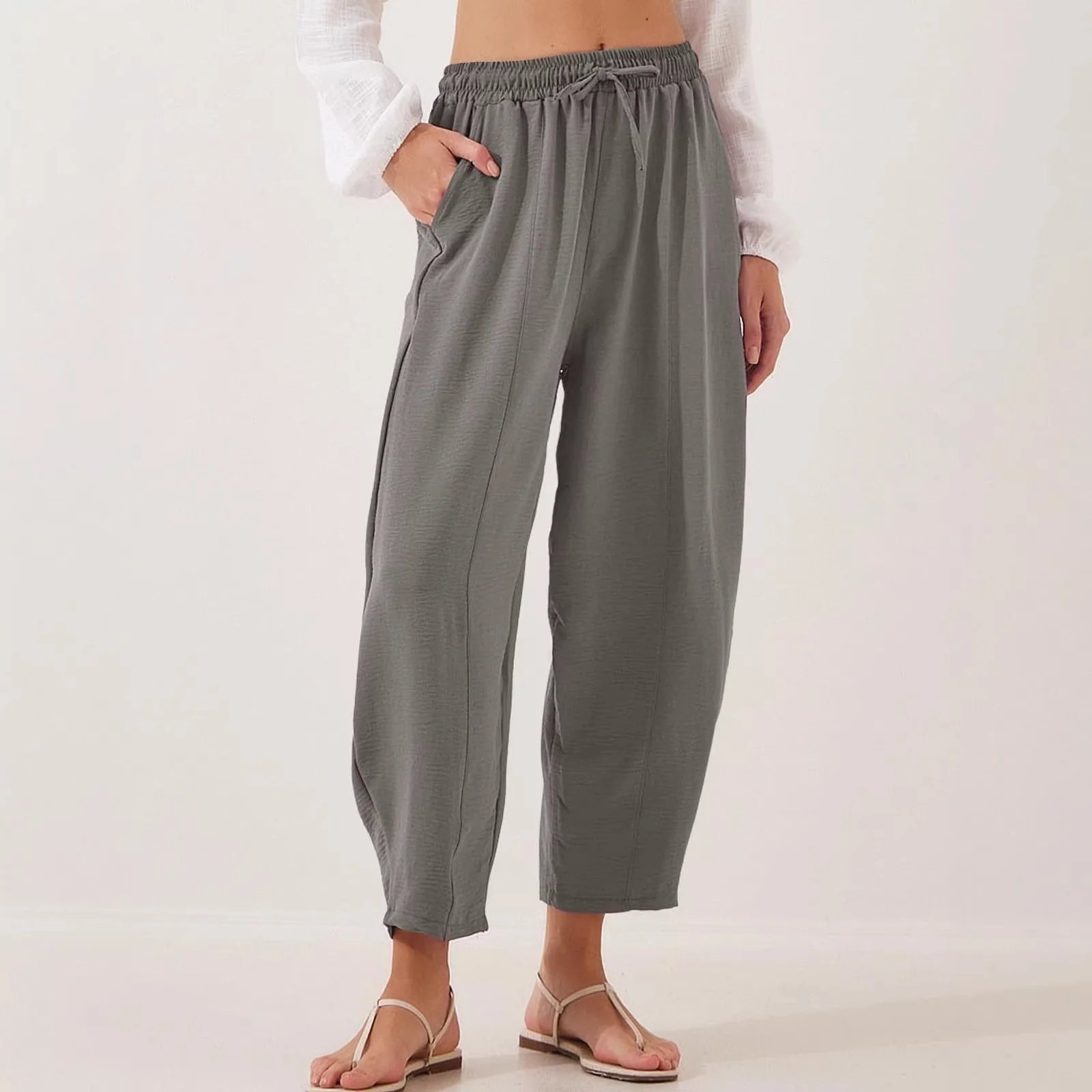 Damen Bequeme, weit geschnittene Sommerhose mit elastischem Bund und seitlichen Taschen R&B - Image 5