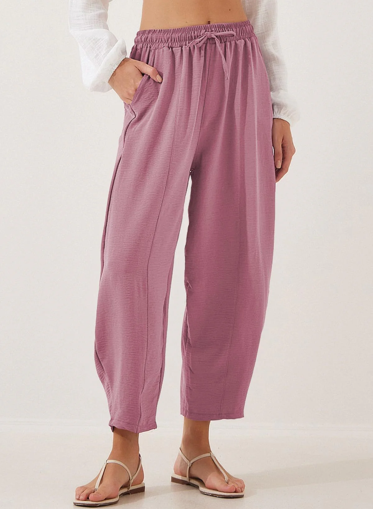 Damen Bequeme, weit geschnittene Sommerhose mit elastischem Bund und seitlichen Taschen R&B - Image 7