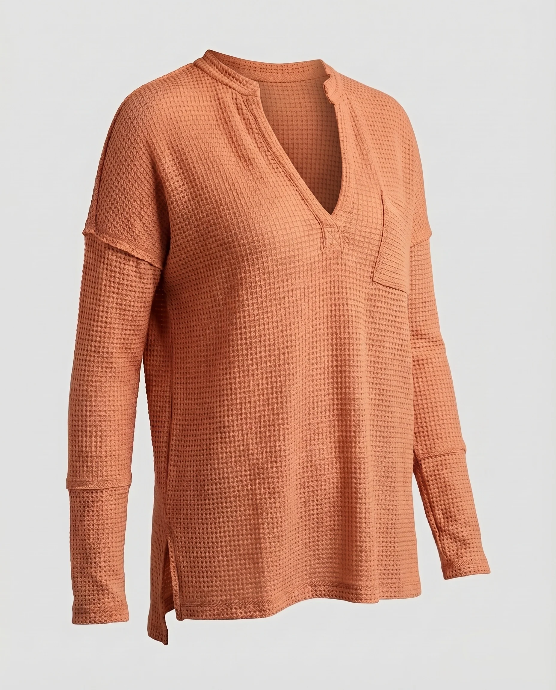 Damen bequemer V-Ausschnitt Strickpullover mit Eingrifftasche - Image 6