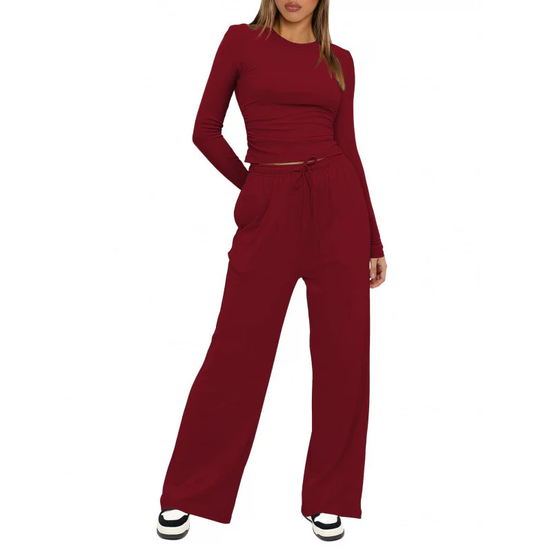 Damen Bequemes Lounge-Set mit langärmligem Oberteil und weit geschnittenen Hosen R&B - Image 10