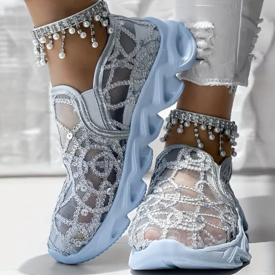 Damen bestickte Spitze Mesh Sneakers R&B R&B - Image 3