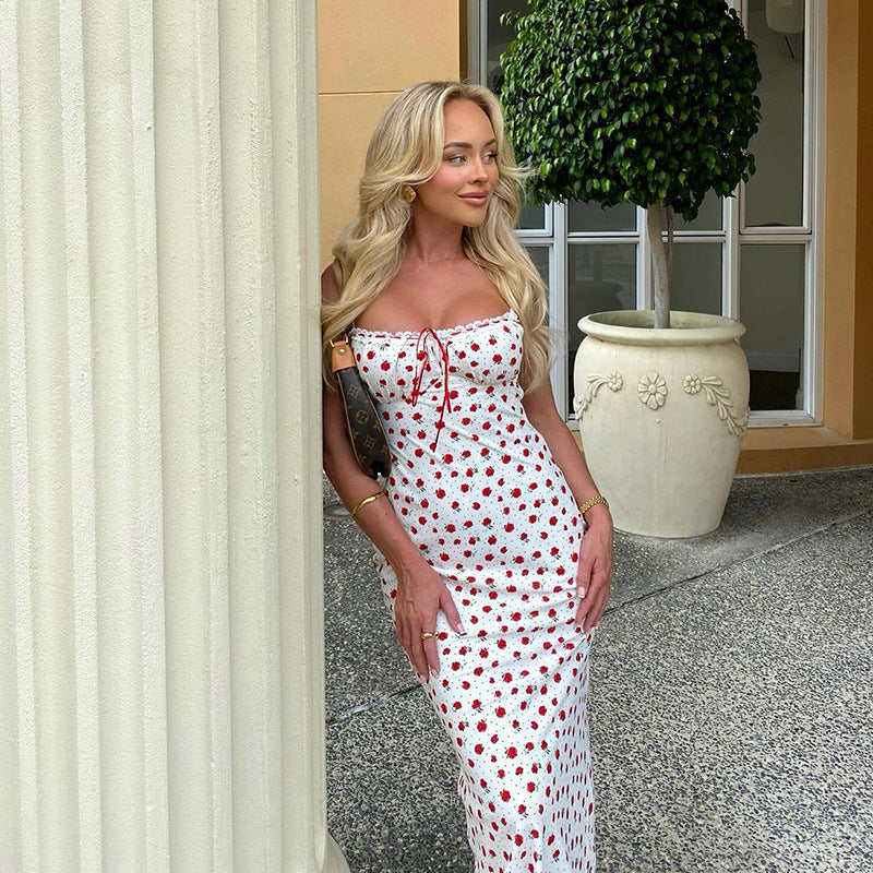 Damen Blumen-Midikleid mit verstellbaren Spaghettiträgern und eleganter Raffung R&B - Image 3