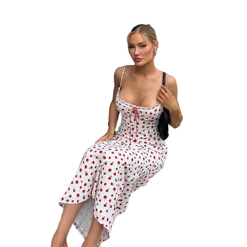 Damen Blumen-Midikleid mit verstellbaren Spaghettiträgern und eleganter Raffung R&B - Image 5
