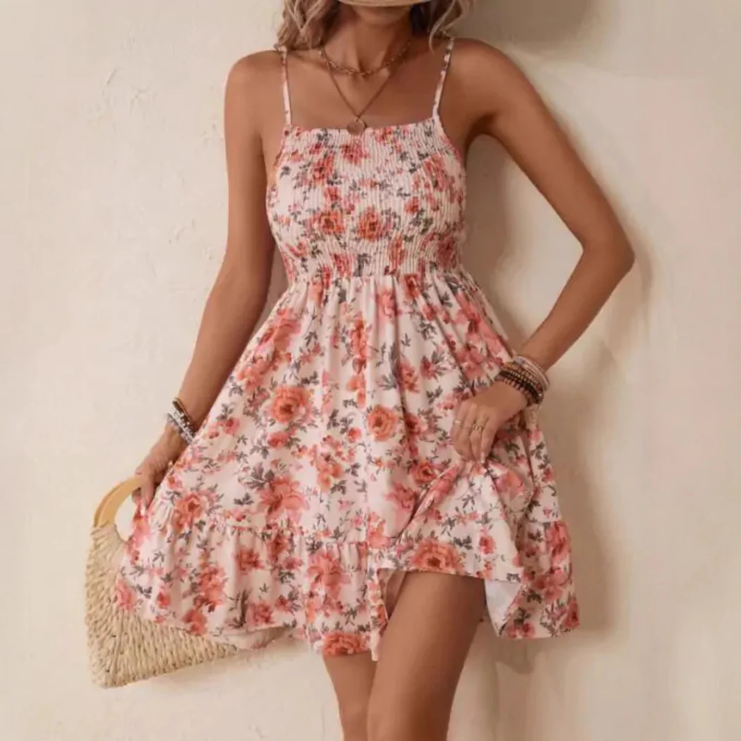 Damen Blumenkleid mit Spaghetti-Trägern und Rüschensaum R&B - Image 3