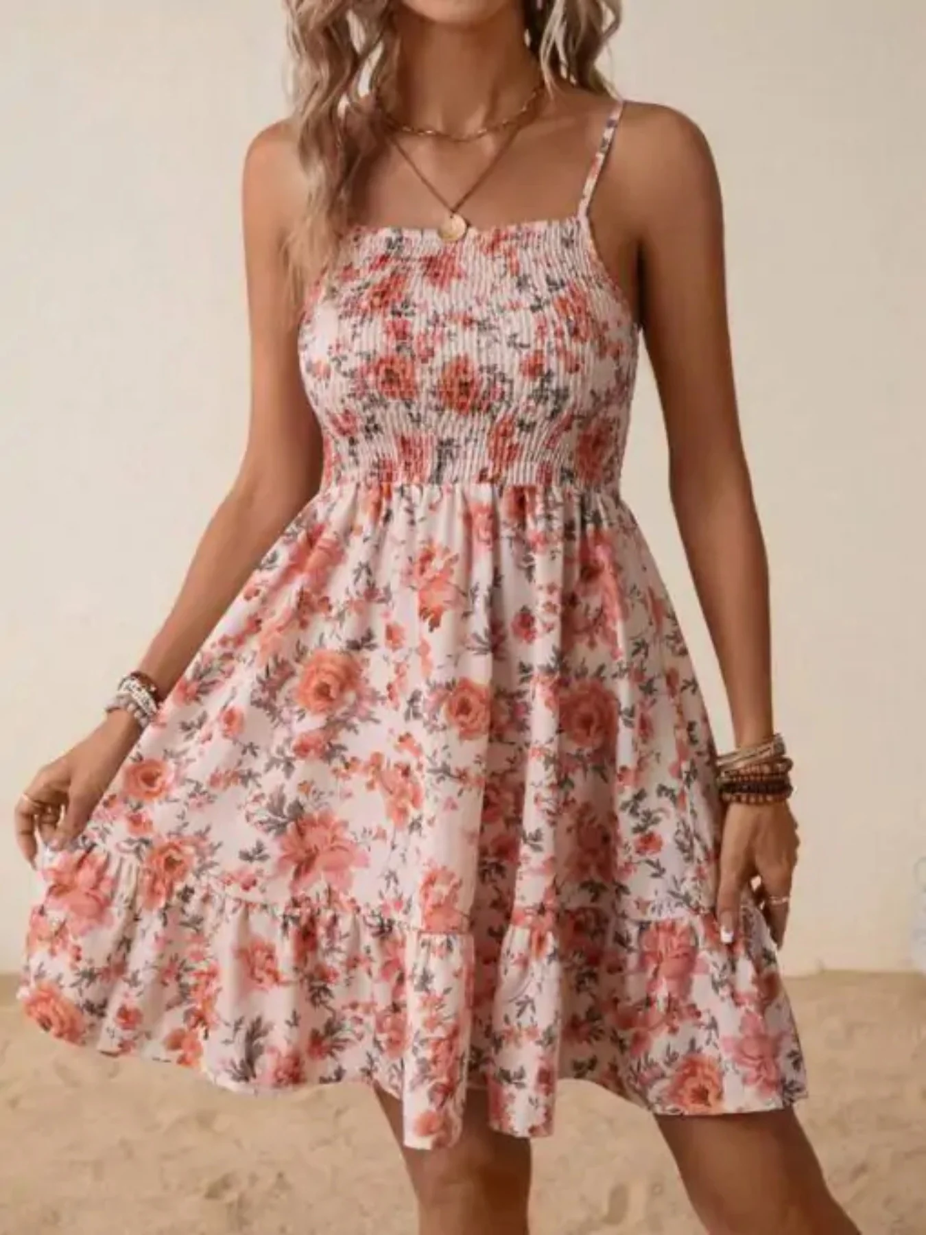 Damen Blumenkleid mit Spaghetti-Trägern und Rüschensaum R&B - Image 6