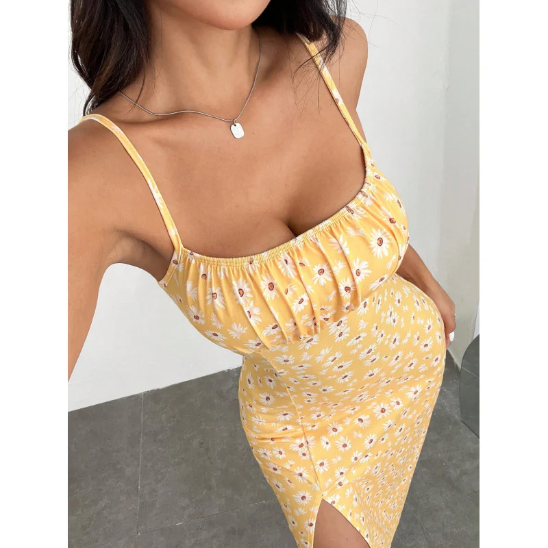 Damen Blumenkleid mit Spaghettiträgern und seitlichem Schlitz R&B - Image 3