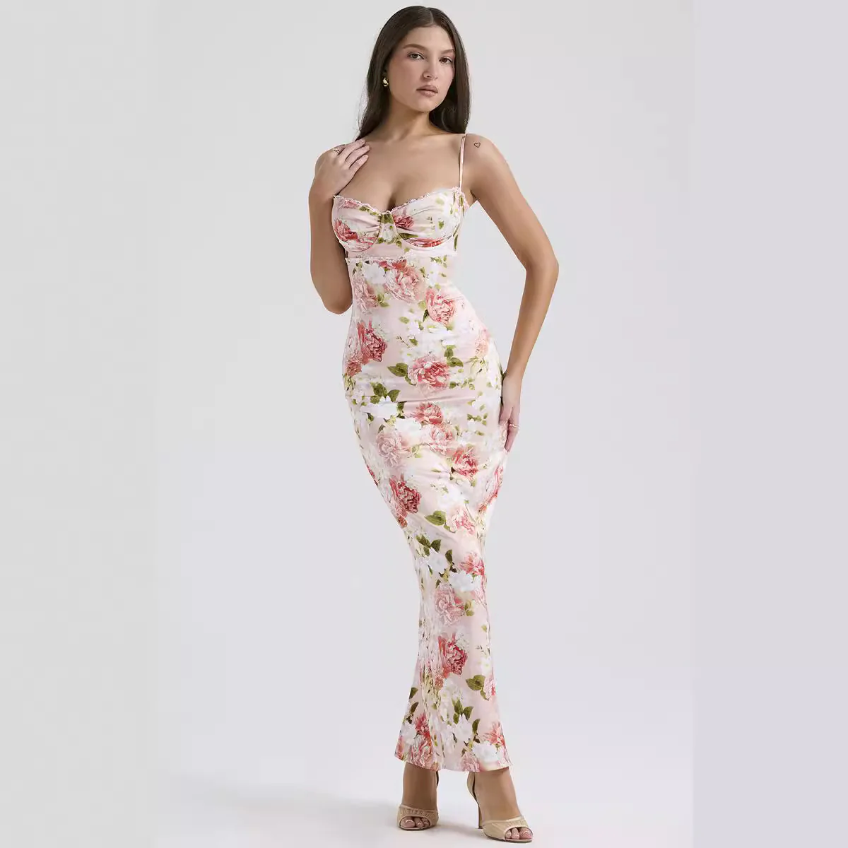 Damen Blumenkleid mit tailliertem Oberteil und schwingendem Saum R&B - Image 2