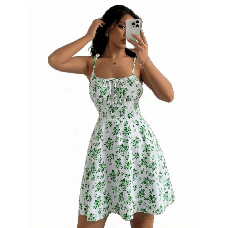 Damen Blumenkleid mit verstellbaren Spaghetti-Trägern und femininem Schnitt R&B - Image 6