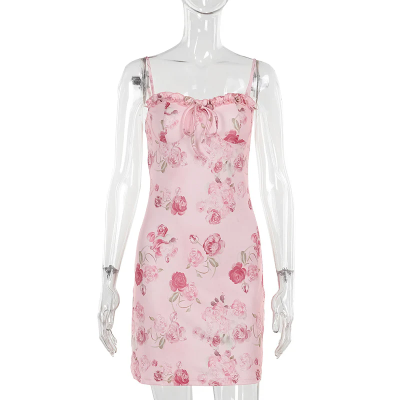 Damen Blumen Kleid mit verstellbaren Spaghetti-Trägern und süßem Rüschendetail R&B - Image 6
