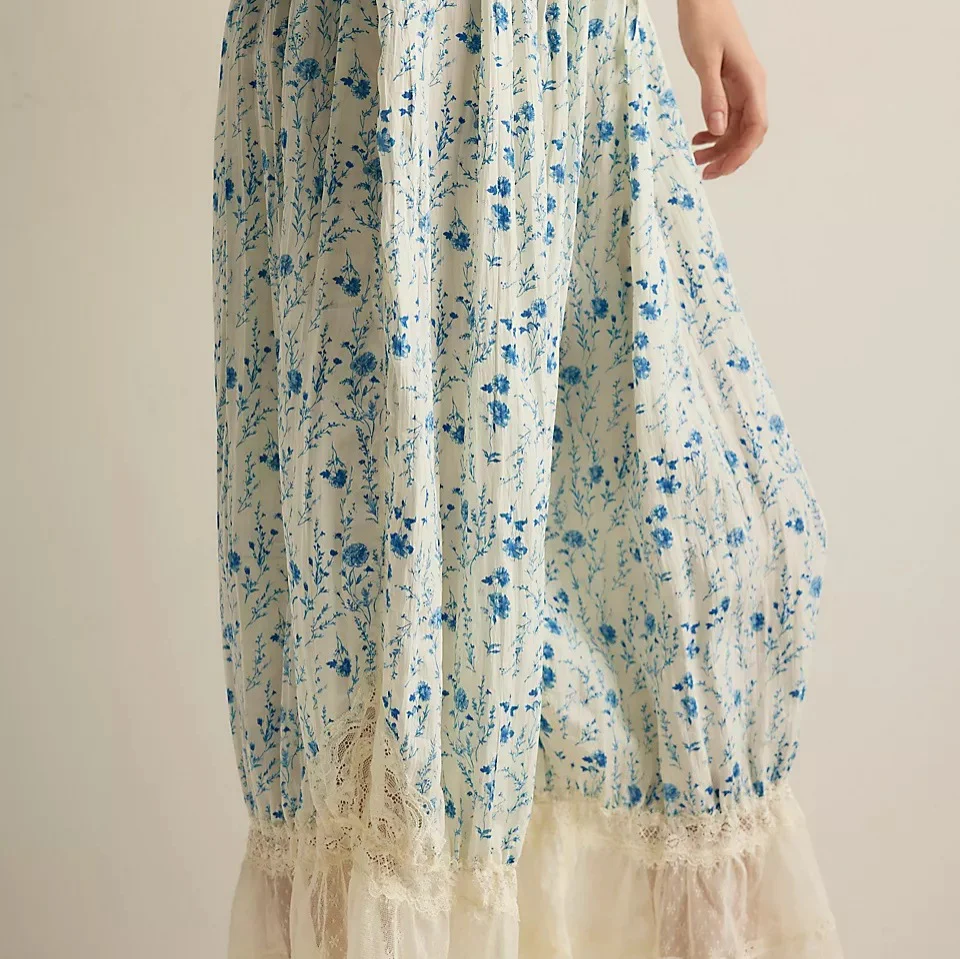 Damen Blumenmuster Hose mit Spitzenabschlüssen R&B - Image 4