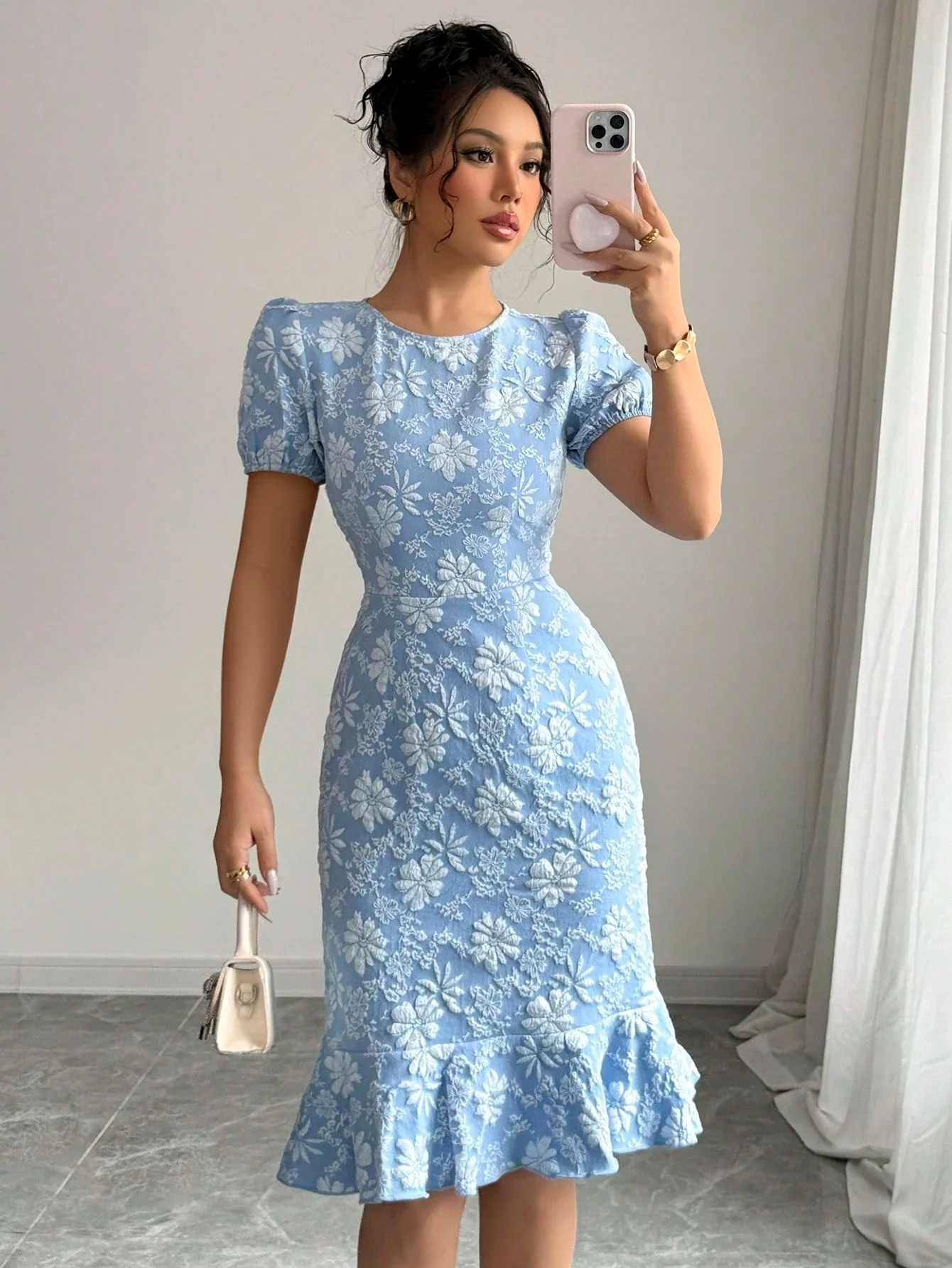 Damen Blumenspitze Midi-Kleid mit Rüschensaum R&B - Image 5