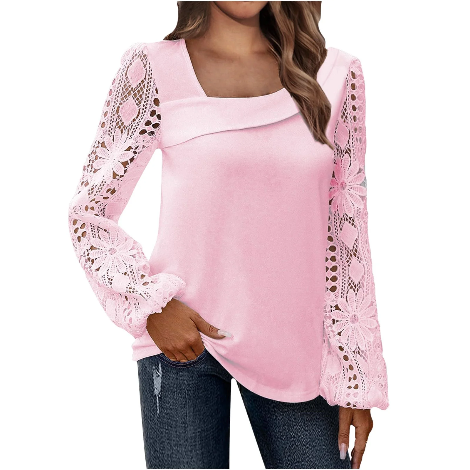Damen Bluse mit floralen Spitzenärmel und voluminösem Schnitt R&B - Image 2