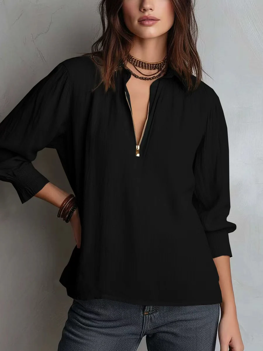 Damenbluse mit halblangem Arm und Reißverschluss R&B - Image 10