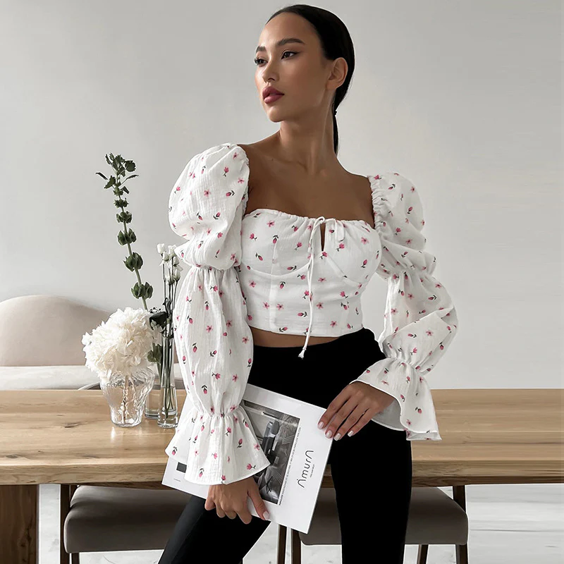 Damen Bluse mit Puffärmeln und Blumendruck R&B