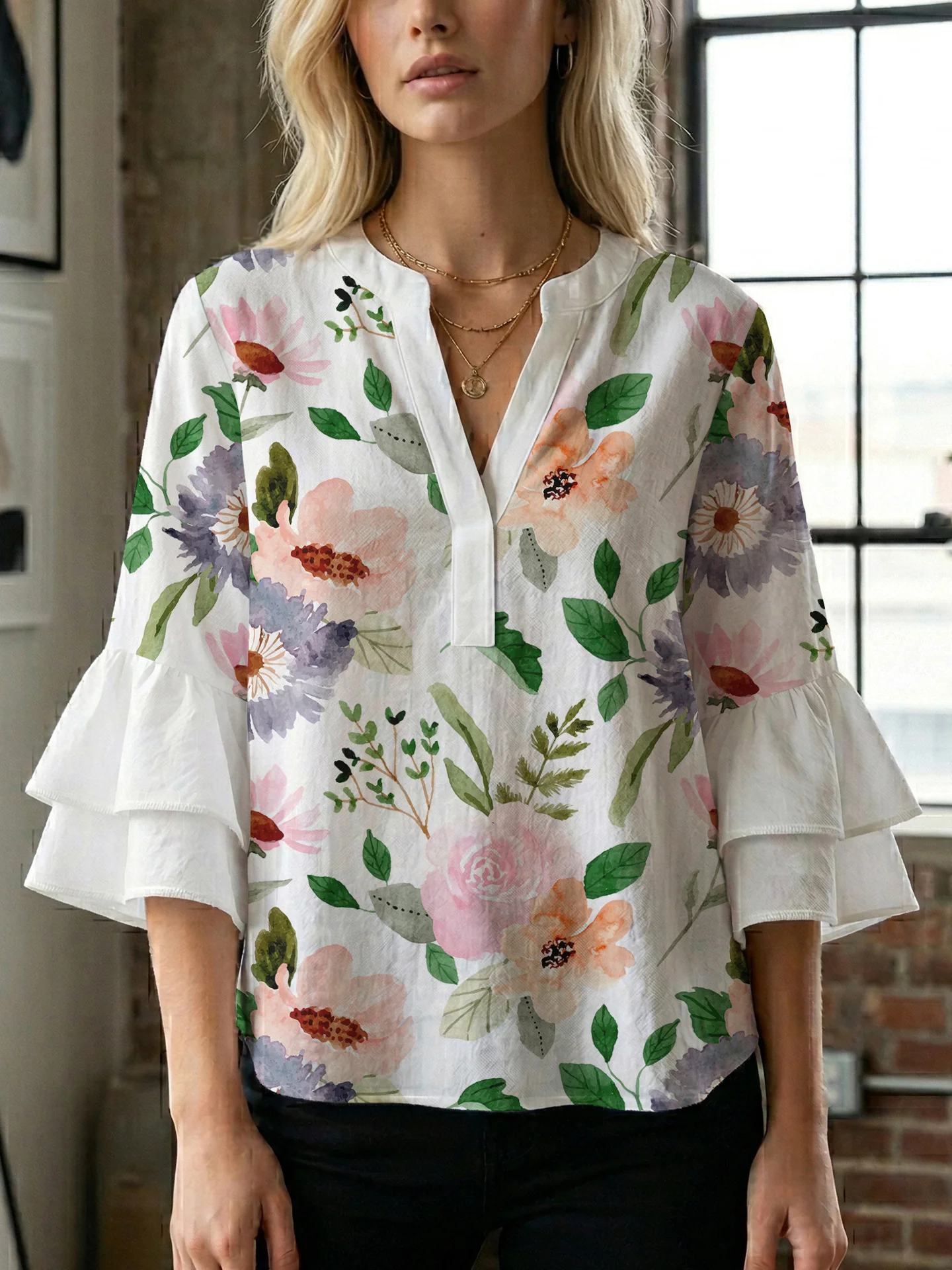 Damen Bluse mit Rüschendetails und auffälligem Animal-Print R&B - Image 6
