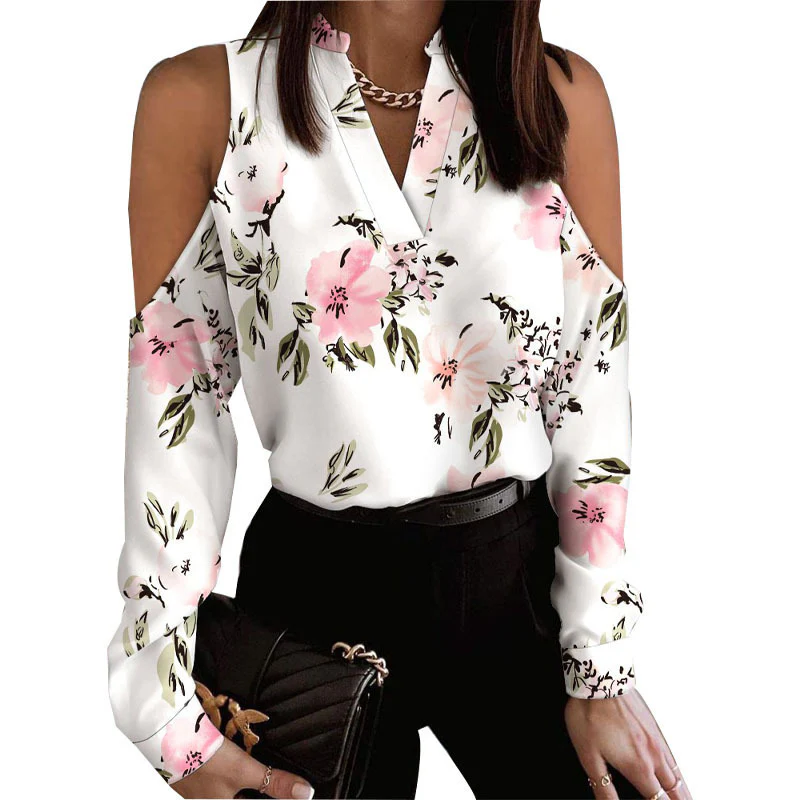 Damen Bluse mit schulterfreier Verarbeitung und floralem Druck R&B - Image 3