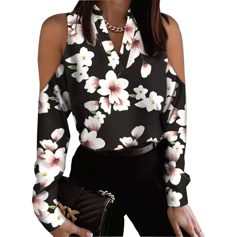 Damen Bluse mit schulterfreier Verarbeitung und floralem Druck R&B - Image 4