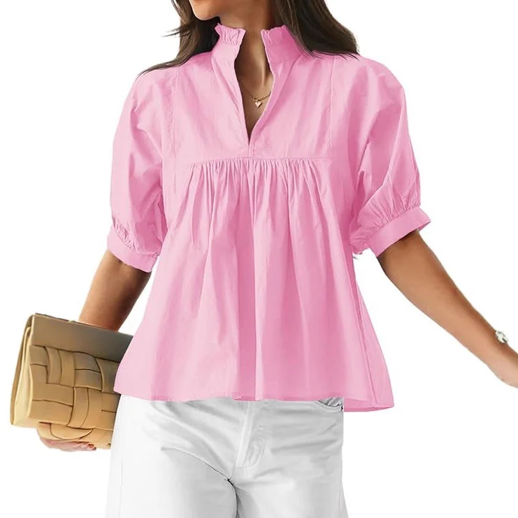 Damen Bluse mit Stehkragen und gepufften Ärmeln R&B - Image 2