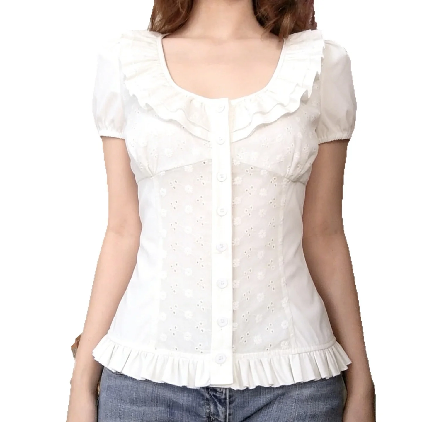 Damen Bluse mit verspieltem Rüschensaum und floralem Stickdesign R&B - Image 5