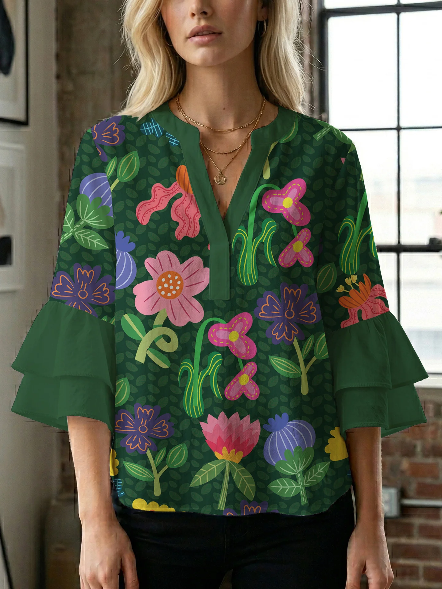 Damen Bluse mit voluminösen Ärmeln und floralem Design R&B - Image 44