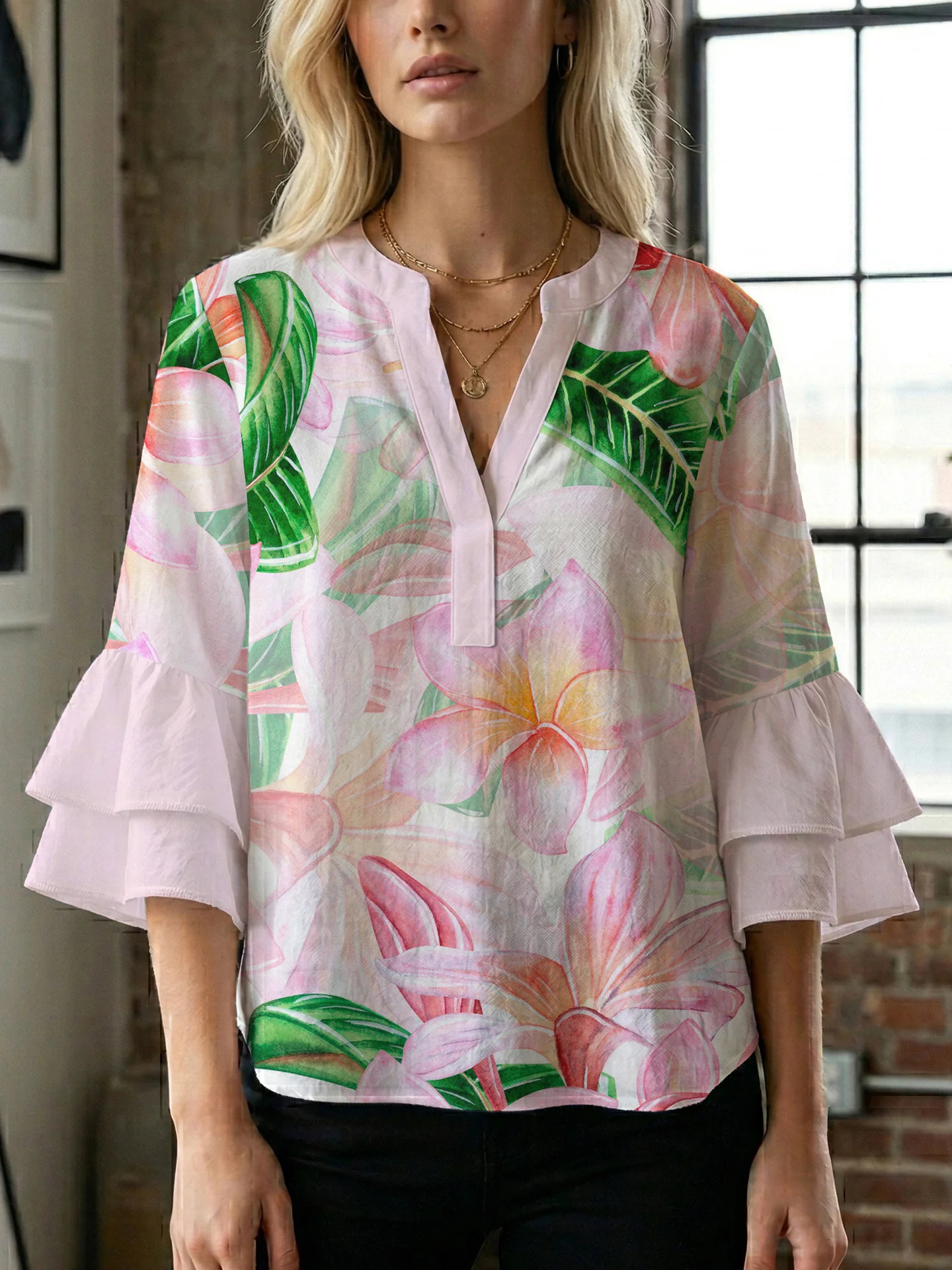Damen Bluse mit voluminösen Rüschenärmeln und floralem Muster R&B - Image 19