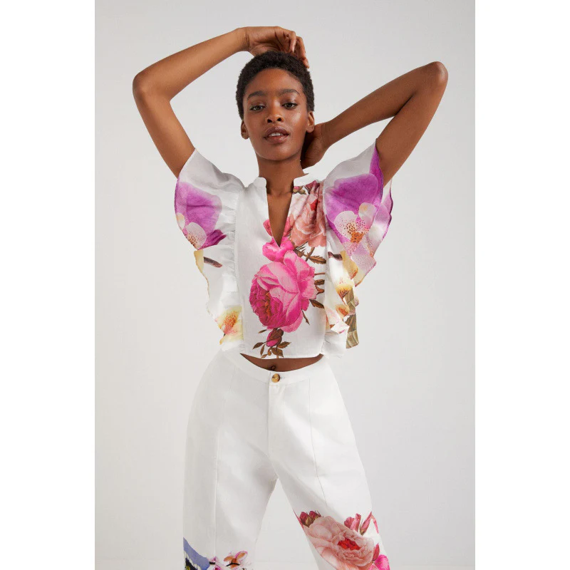 Damen Blusen- und Hosen-Set mit floralem Design und zarten Rüschendetails R&B - Image 2