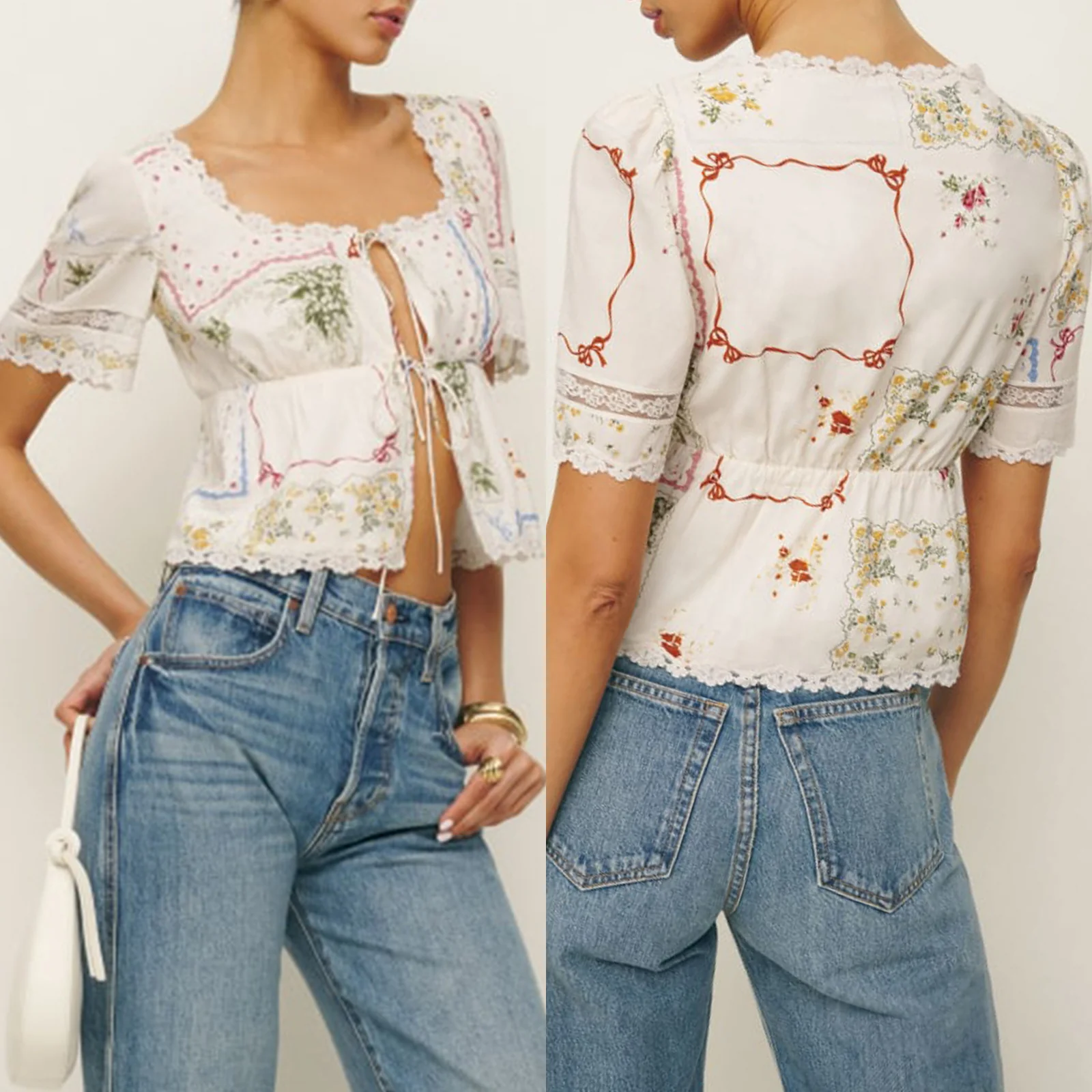 Damen Blusenoberteil mit floralen Akzenten und Spitzenverzierungen R&B - Image 4