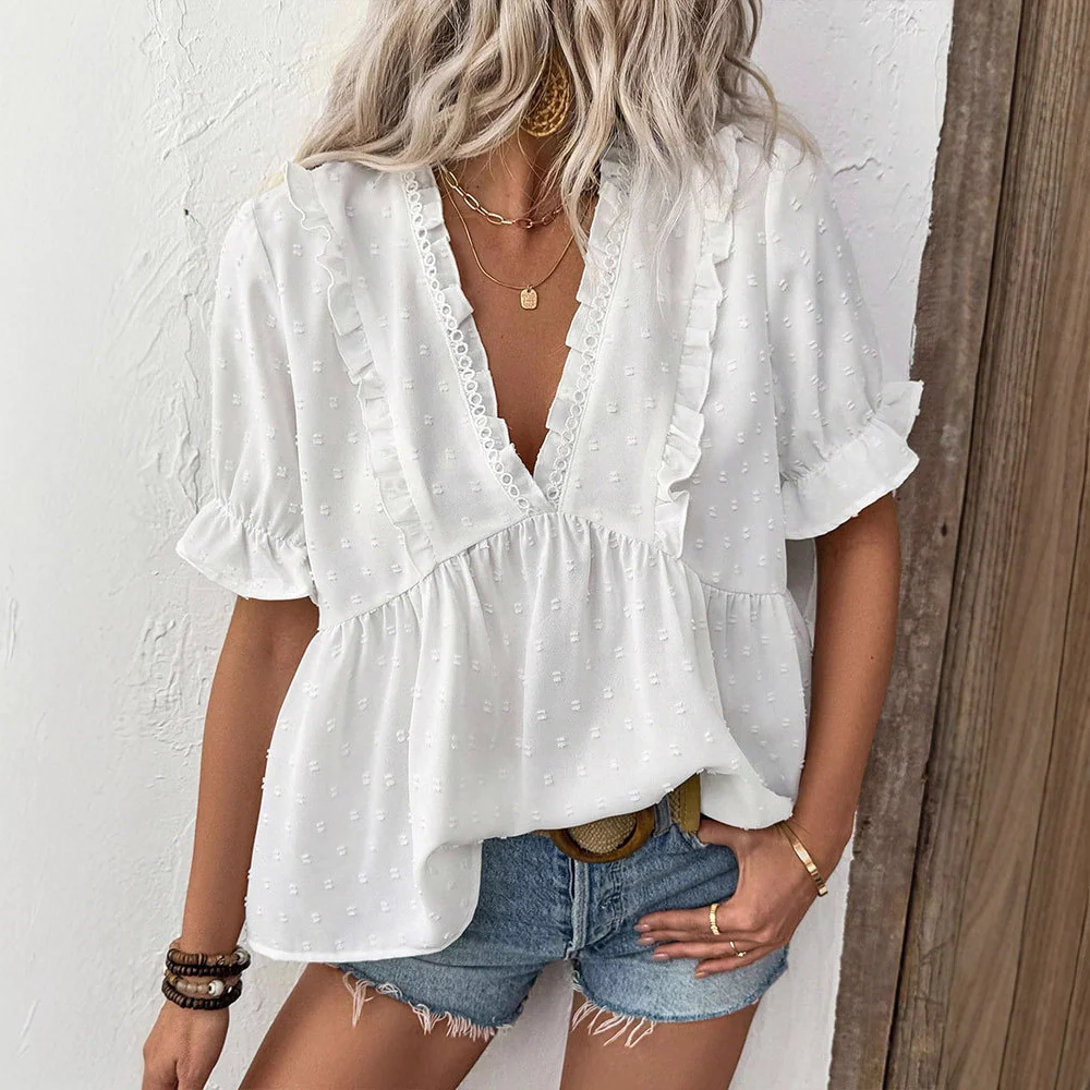 Damen Blusenshirt mit Rüschendetails und punktuellem Design R&B - Image 3