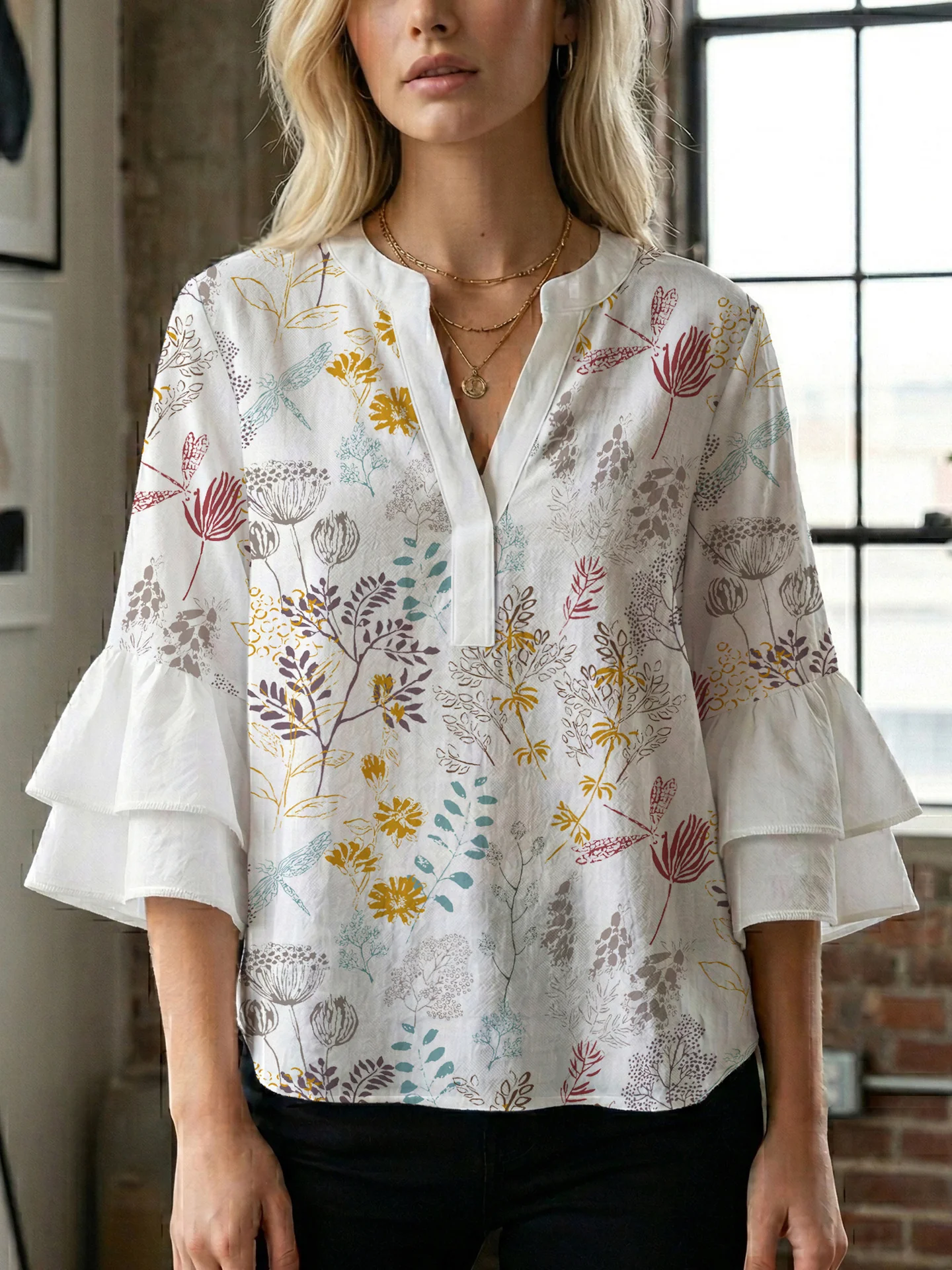 Damen Blusenshirt mit voluminösen Ärmeln und floralem Muster R&B - Image 10