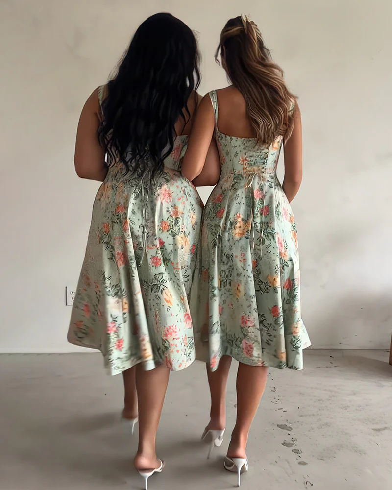 Damen Blütendes Maxikleid mit schmalen Trägern und ausgestelltem Rock R&B - Image 3
