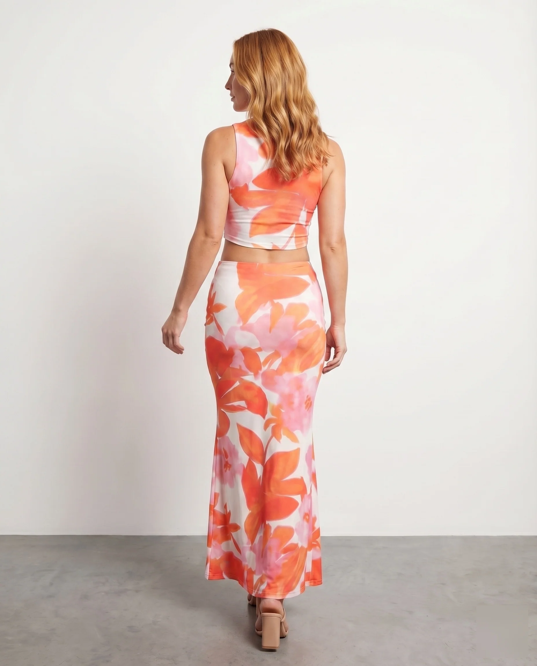 Damen Blütenmuster Crop-Top und Maxirock Set - Image 3
