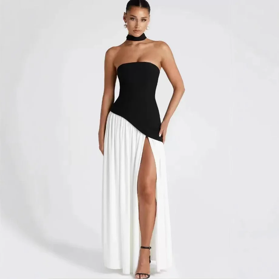 Damen Bodenlanges Maxikleid mit schulterfreiem Design und elegantem Schlitz R&B - Image 2