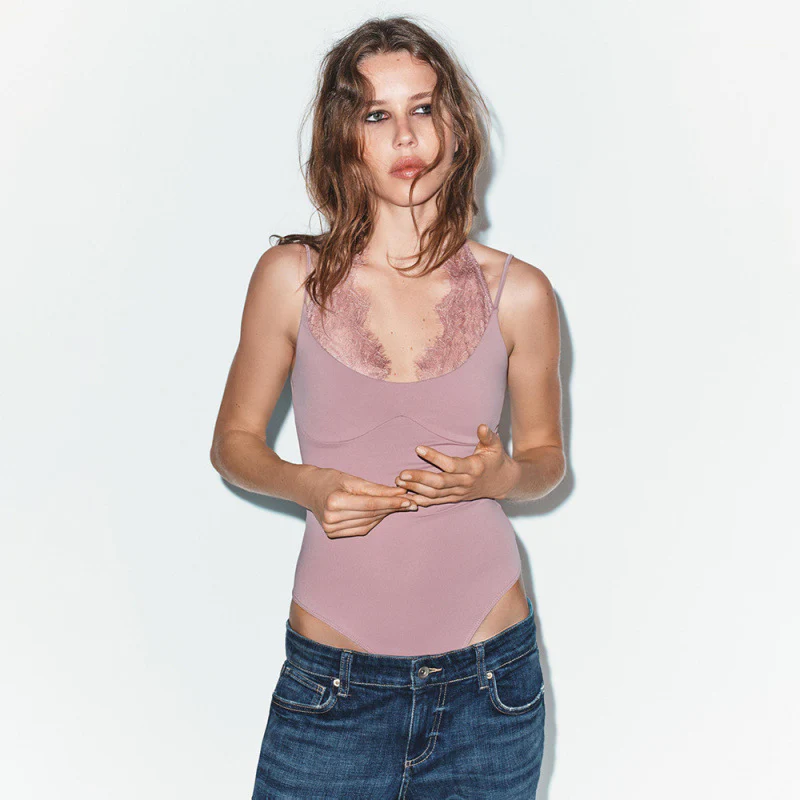 Damen Bodysuit mit Spitzenverzierung und figurbetontem Schnitt R&B - Image 6
