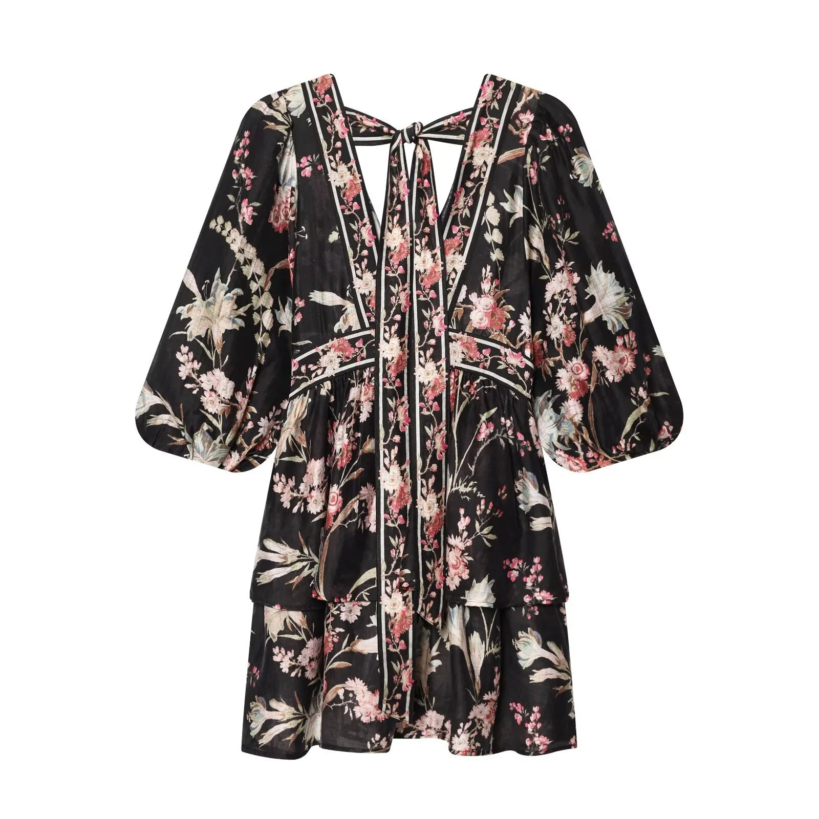 Damen Boho-Kleid mit voluminösen Ärmeln und romantischem Blumenmuster R&B - Image 3