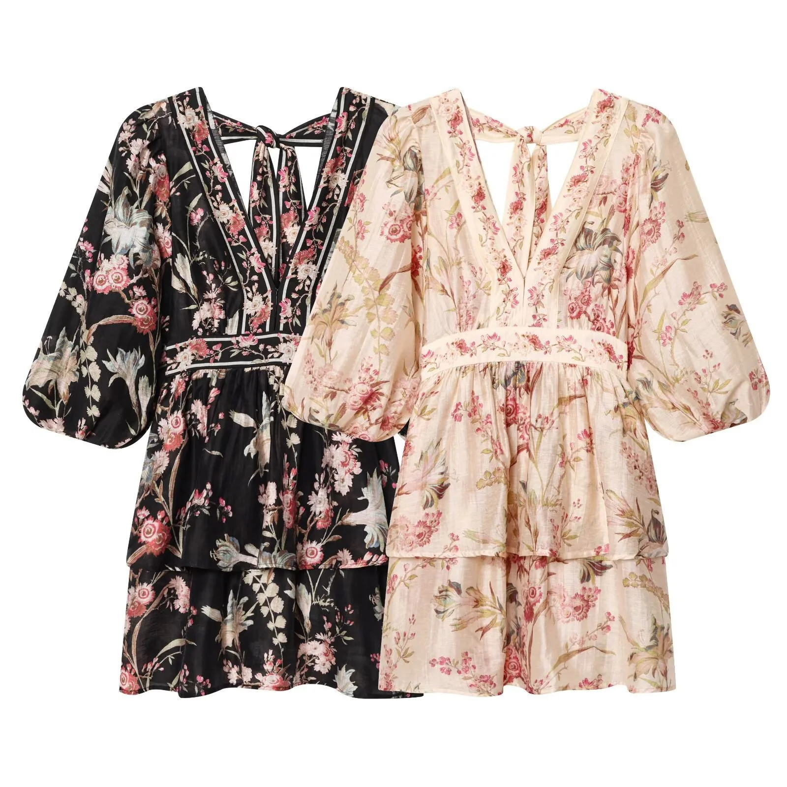 Damen Boho-Kleid mit voluminösen Ärmeln und romantischem Blumenmuster R&B - Image 5