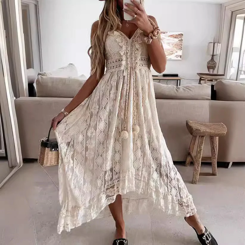 Damen Boho-Maxikleid mit Spitzenakzenten und dekorativen Quasten R&B - Image 5