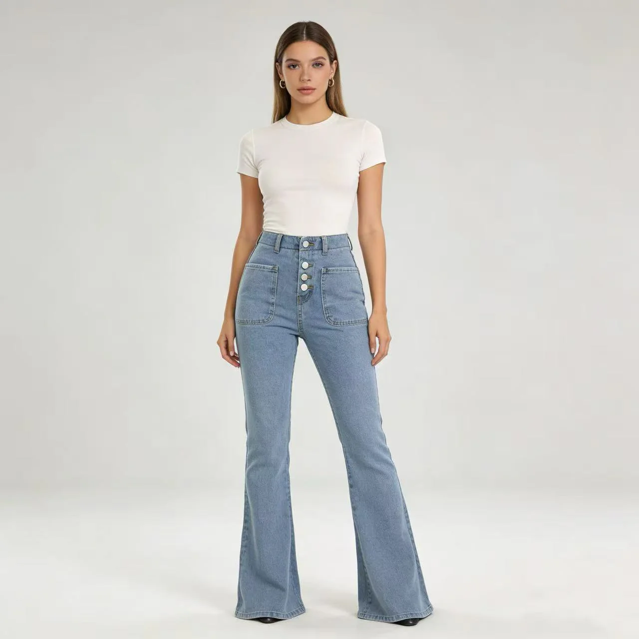 Damen Bootcut-Jeans mit hohem Bund und knöpfbarem Verschluss R&B - Image 6